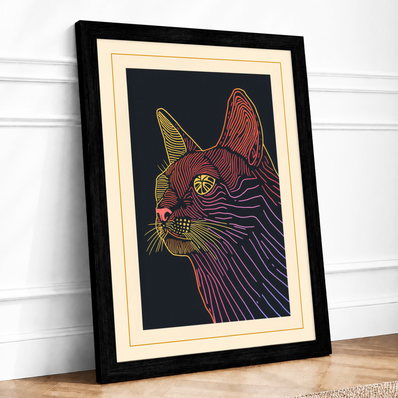 Angular Cat Art Deco - Print, Black, A3 - 42.0 x 29.7 cm