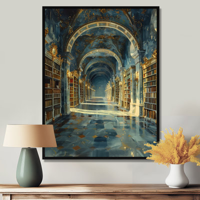 Gold Blue Historic Bookshelves Library - Libraries Wall Art