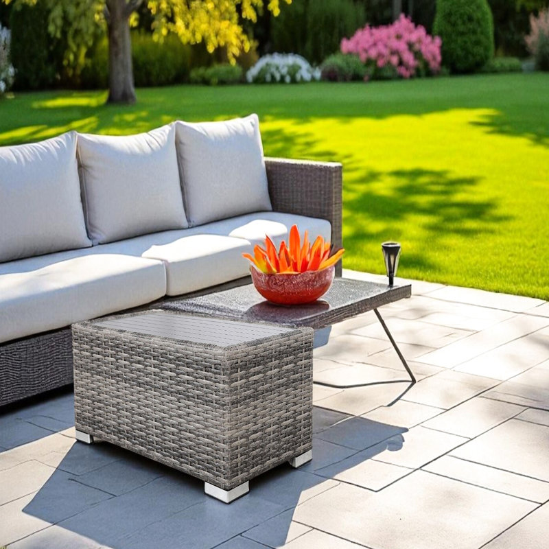Weather- Mixed Grey Slatted Aluminum Side Table - A Good Outdoor Companion Fully Assembled And For Patio Relaxation