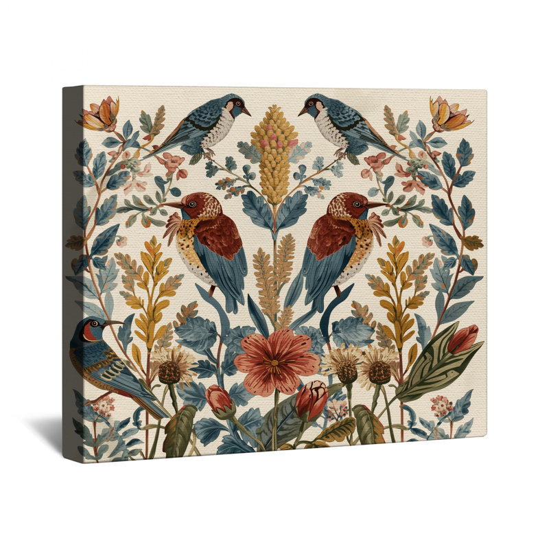 Toile tendue avec oiseaux et fleurs sauvages en plusieurs tailles, 16 po x 20 po