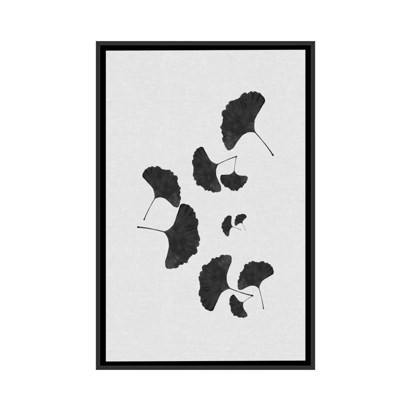 «Ginkgo Leaf I», impression sur toile tendue en noir, H 60 po x l 40po x P 1,5 po, Toile avec cadre noir, Pas de tapis