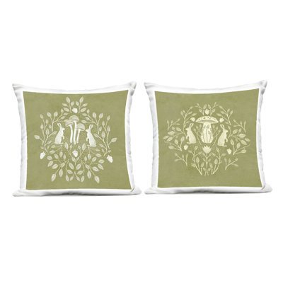Stupell Industries Boho Mirrored Floral Bunnies Design by Katie O'Shea  Outdoor Printed Pillow (Set of 2)
