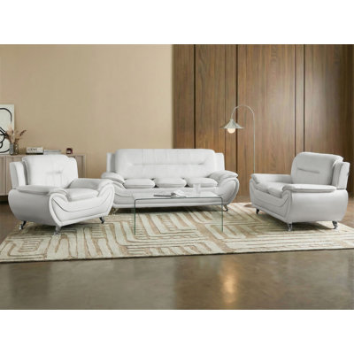 Leira 3 Piece Faux Leather Standard Living Room Set