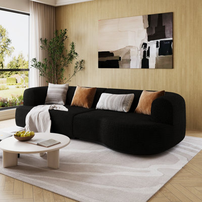 110"W Modern Upholstered Sofa, UFO Compression Chasing Sofa, Loop Yarn Upholstered Deep Seat Couch with Four Pillows(Black)
