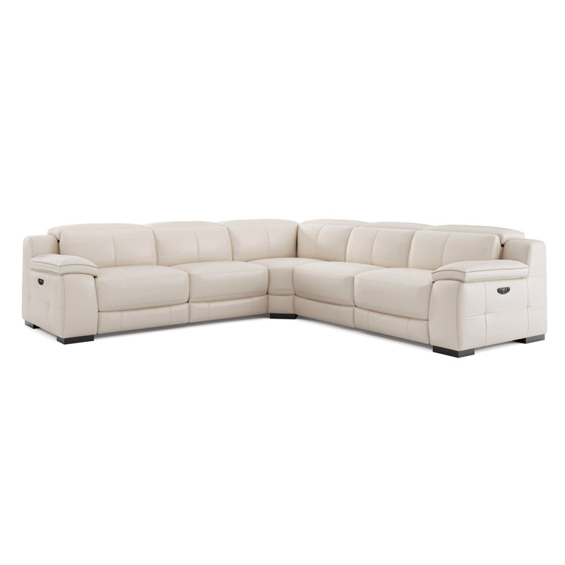 Ellie Top Grain Leather L-Shape Sofa, Beige