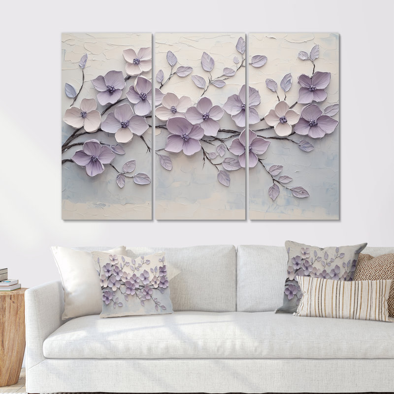 «Mauve mauve lilas Melody I», ensemble d'art mural lilas, H 28 po x l 36 po x P 1 po, Toile tendue