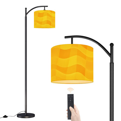 Lampe sur pied à arc avec abat-jour réglable Abstrait jaune ondulé dégradé à lignes fluides Lampe sur pied 3 températures de couleur à intensité variable Lampe sur pied avec interrupteur au pied pour la chambre à coucher