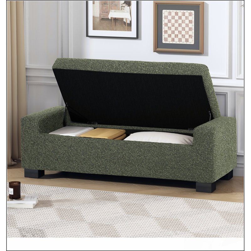Banc repose-pieds de 50 po en tissu texturé rectangulaire avec couvercle à charnières pour le siège, le repose-pieds et le rangement caché, parfait pour le salon, la chambre à coucher ou le vestibule