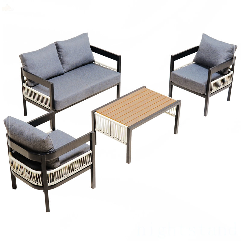 Multi-Person Outdoor Iron Sofa Set With A Table, Grey