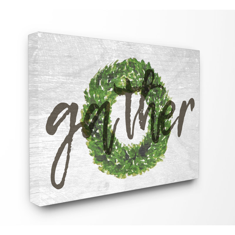 «Gather Boxwood Wreath Typographie», art textuel, Toile tendue, H 20 po x l 16 po