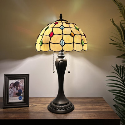 Hadria Tiffany Style Table Lamp Gold Stained Glass Crystal Beans LED Bulbs Included H22"W12"