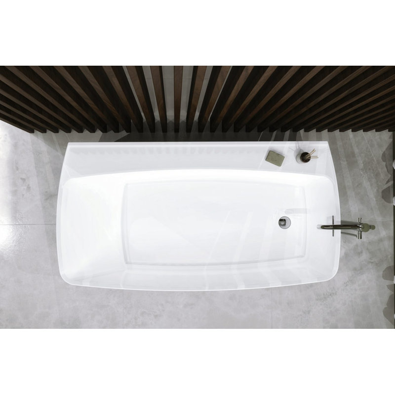 Lab 59.5'' L Freestanding Soaking Bathtub, White True High Gloss, Polished Chrome