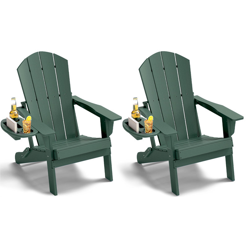 Chaise Adirondack pliante en PEHD avec porte-gobelet résistant aux intempéries, Vert