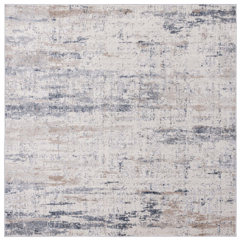Adika Abstract Dark Gray/Gray Area Rug, Square 6'7"