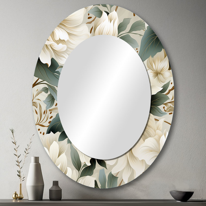 Motif de mandalas subtils Ii Boho - miroir mural ovale blanc, H 43 po x l 33 po