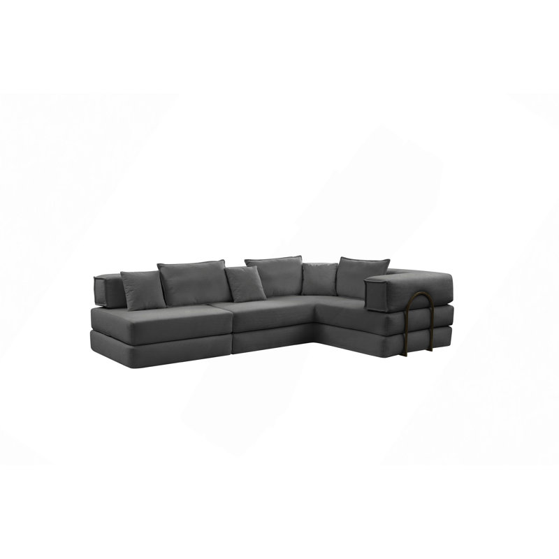 118.2" L-Shaped Sectional, Dark Gray Corduroy