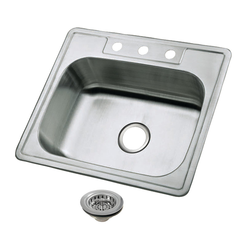Kingston Brass Studio 25-Inch Stainless Steel Self-Rimming Single Bowl Bar Sink With 3-Hole Drain And Strainer