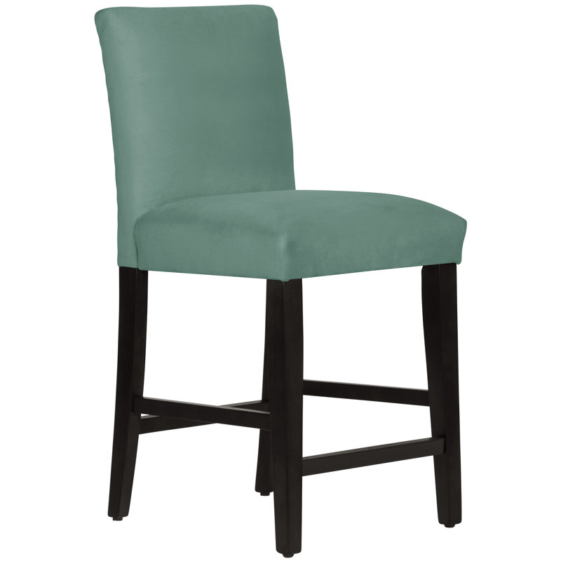 Tabouret de bar et de comptoir Hadrien, Tabouret de comptoir (siège d'une hauteur de 26 p, Velours océan classique, Bois noir