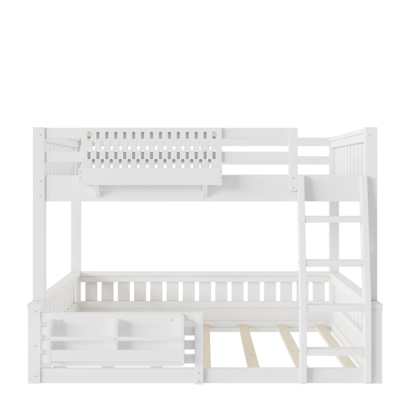 Full XL Over Queen/Full  Over Queen Bunk Bed With Ladder And Guardrails, Pegboard And Bookshelf, White, White