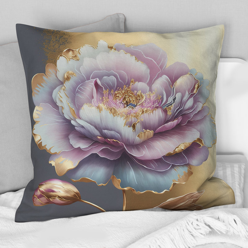 Coussin imprimé de fleurs mauve simple I, H 16 po x l 16 po, Carré