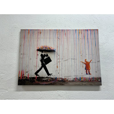 Banksy Rainy Day Canvas Wall Art: Graffiti Home Decor,1P WhiteFramedCanvas
