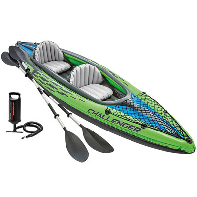Intex: Ensemble de kayak gonflable 11,5 pi pour 2 personnes, 2 personnes, vert-bleu, pagaies de 86 po, pompe, PVC SuperStrong, sièges réglables, filet de rangement, capuchon de 400 lb