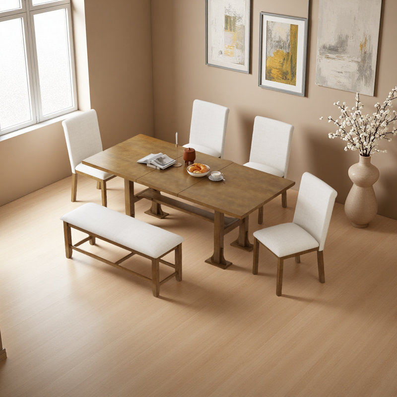 Ensemble de table de salle à manger extensible 76 pièces Farmhouse, Marron foncé