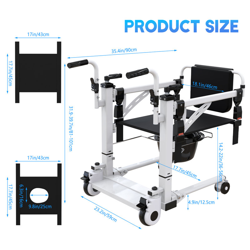 Patient Lift Transfer Chair, Hoyer Lifts for Home Use, Hydraulic Patient Lift Transfer Chair, Bathroom Wheelchair with 180° Split Seat and Potty, Portable Elderly Lift Bedside Commode Chair