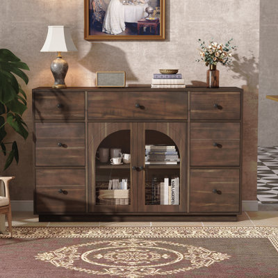 Grande armoire de rangement d'appoint pour l'entrée du salon / salle à manger avec 2 portes et 7 tiroirs