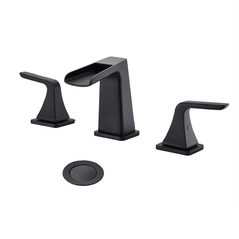 Robinet pour salle de bain à deux poignées avec drain escamotable Waterfall, Noir mat