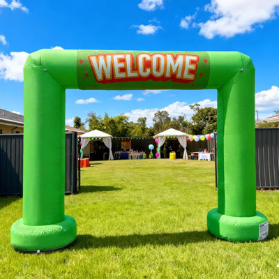 Arche gonflable de 10 pi avec souffleur intégré et 3 banderoles, arche carrée pour les carnavals, les fêtes, l'inauguration, les fêtes d'anniversaire et les événements - vert