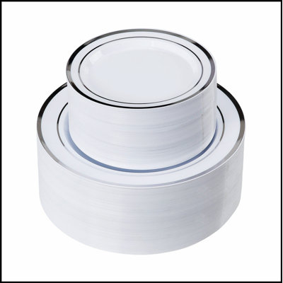 Plastic Disposable Plates 350 Pcs Set for Elegant Party and Wedding Dining, Food-Grade and BPA-Free