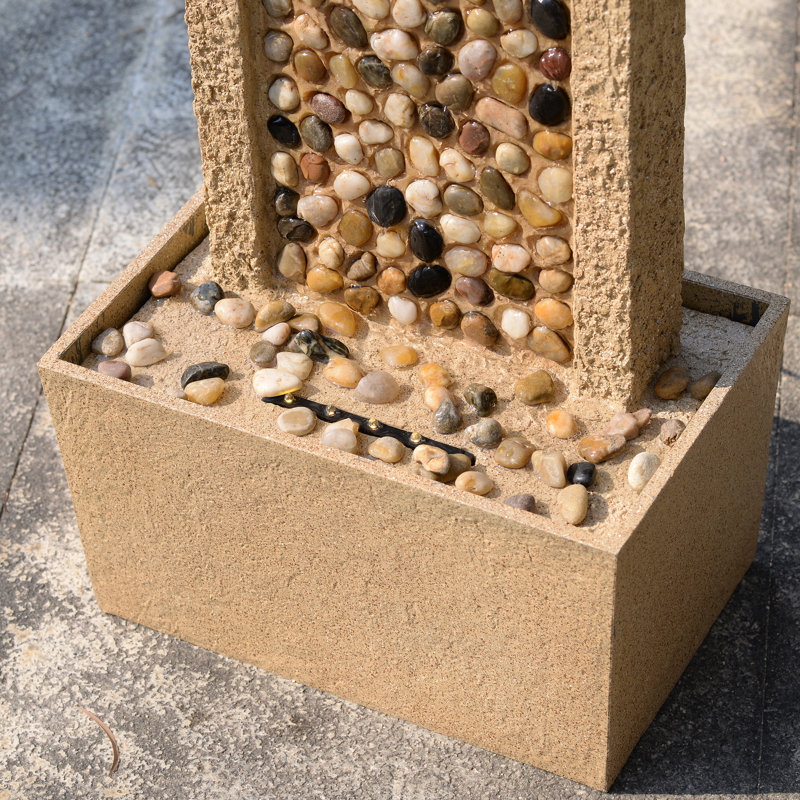 Weather Resistant Floor Fountain with Light, Brown/Black
