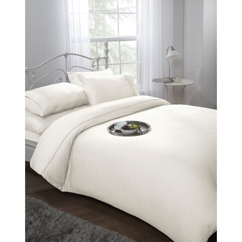 Satin Striped Duvet Cover Set with Pillow Shams Included, Cream, King Duvet Cover + 2 Standard Pillowcases