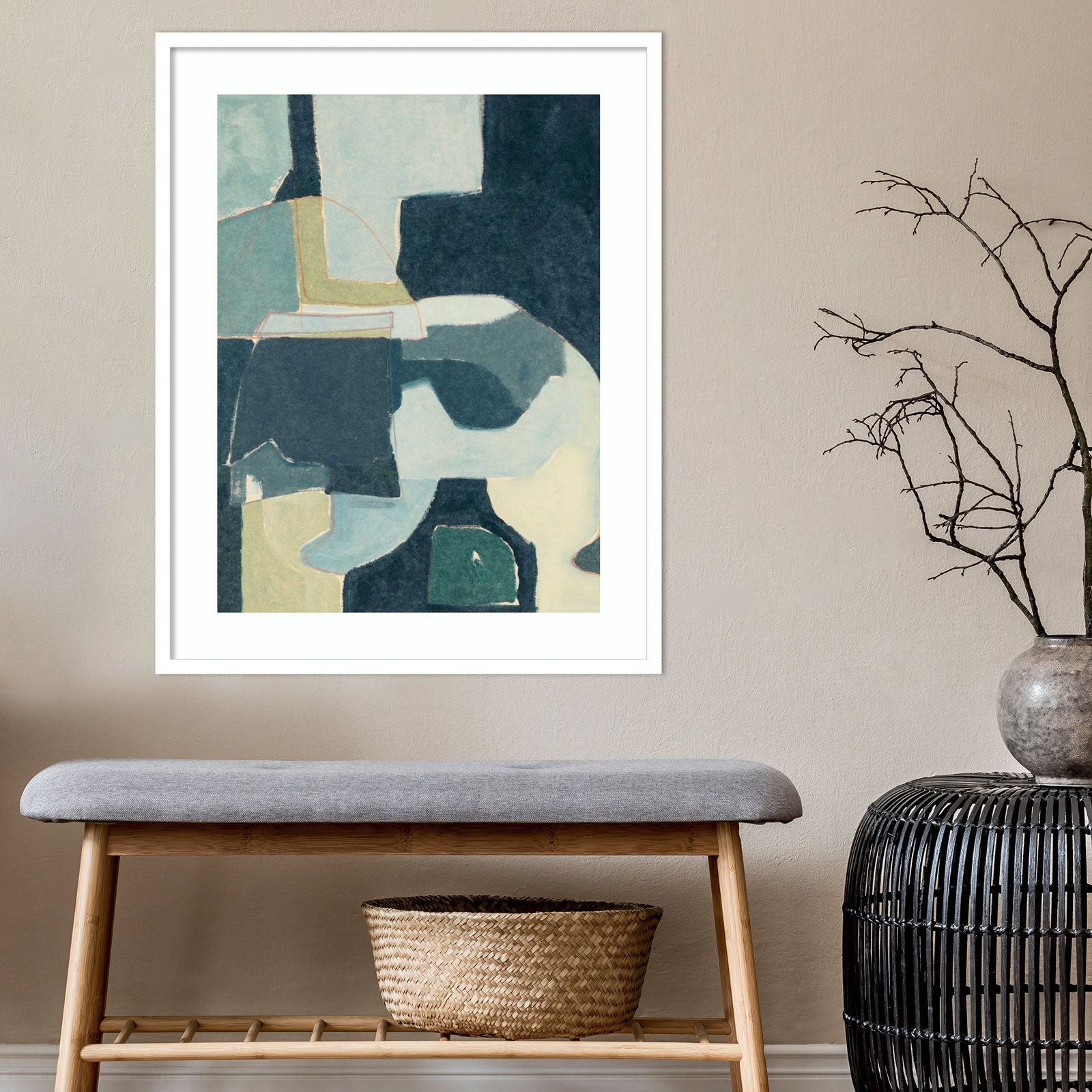Blue Note III by Rob Delamater, White Framed, 33" H x 26" W x 1" D