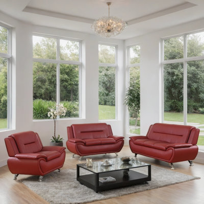 3-Piece Faux Leather Upholstered Living Room Sofa Set by Ivy Bronx