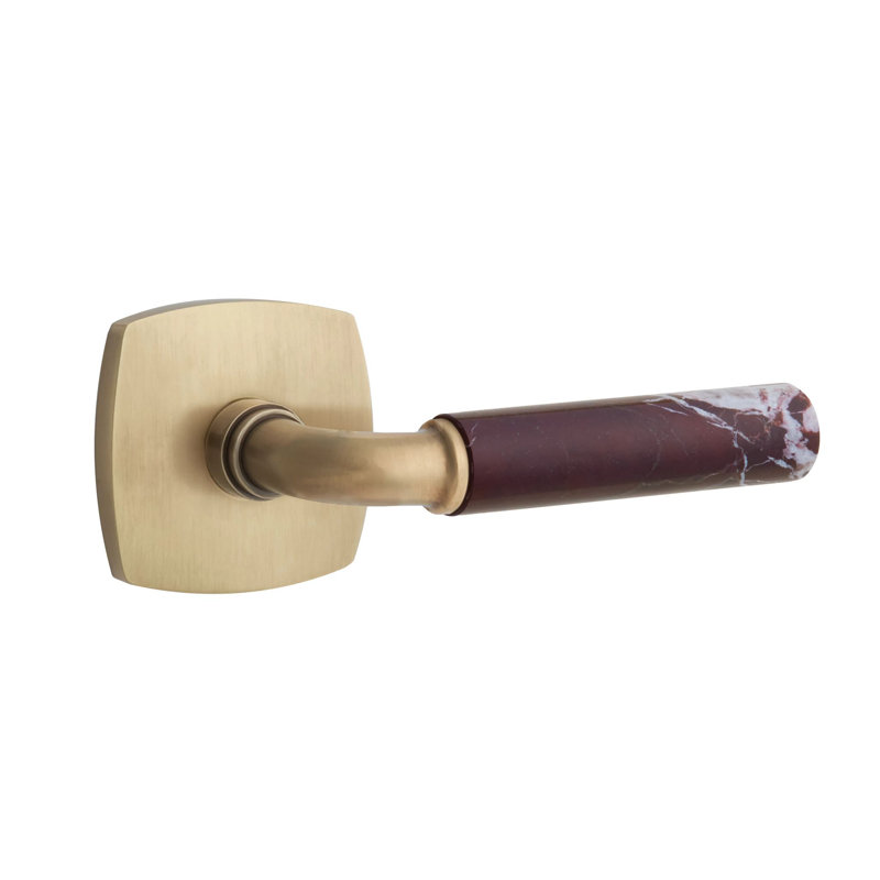 Ensemble de faux levier Emtek Select avec rosette urbaine moderne et tige R-Bar, levier en marbre Rosso Levanto