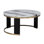 Table basse gigogne contemporaine brun / or et plateau en faux marbre, mobilier de salon, structure en métal avec finition antique, grain de bois de noyer foncé répliqué, revêtement en velours, assemblage