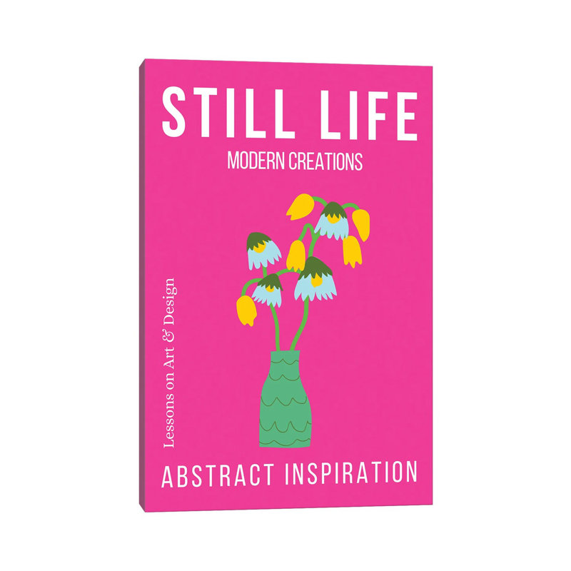 Still Life Abstract Vase With Flowers On Pink Background by Design Harvest - Wrapped Canvas Print, 20.32 cm H x 30.48 cm W