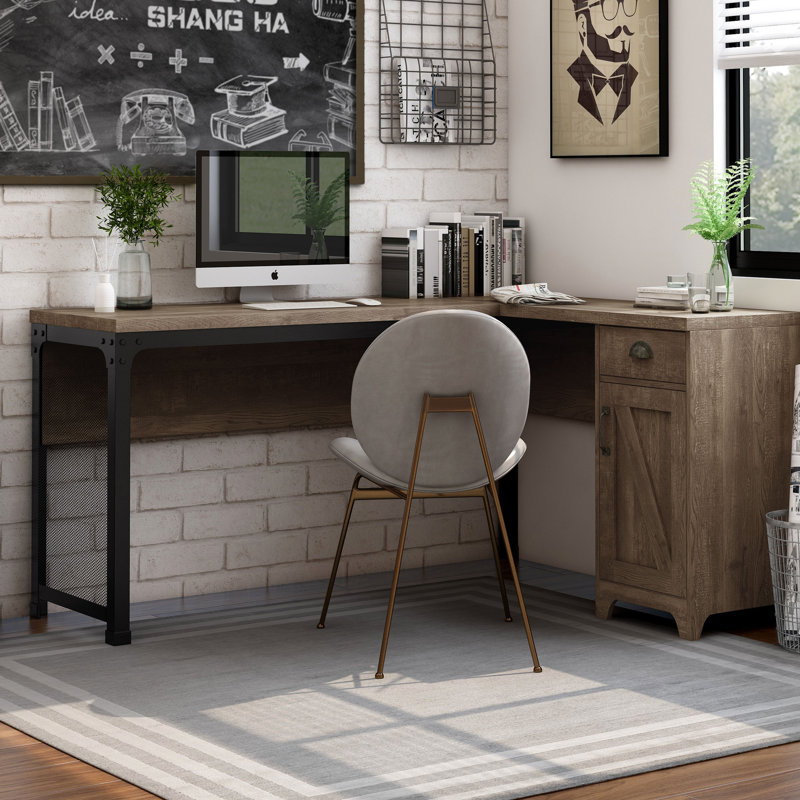 L-Shaped Executive Desk, Reclaimed Oak 