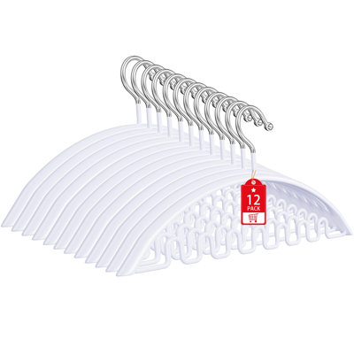 Clothes Hanger, Sweater Hangers, No Shoulder Bump, Heavy Duty Coat Hangers For Closet, Non Slip PVC Coating Space Saving Hangers, 12 Pack, (White)