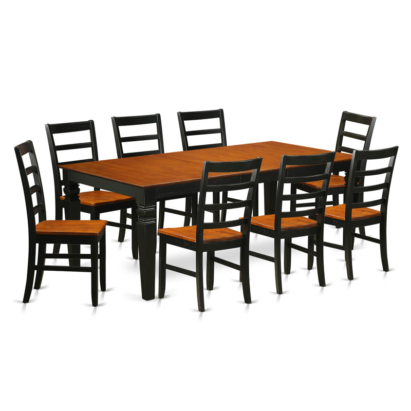 9 Piece Modern Dining Table Set Includes a Rectangle Wooden Table with Butterfly Leaf and 8 Dining Chairs, Black & Cherry