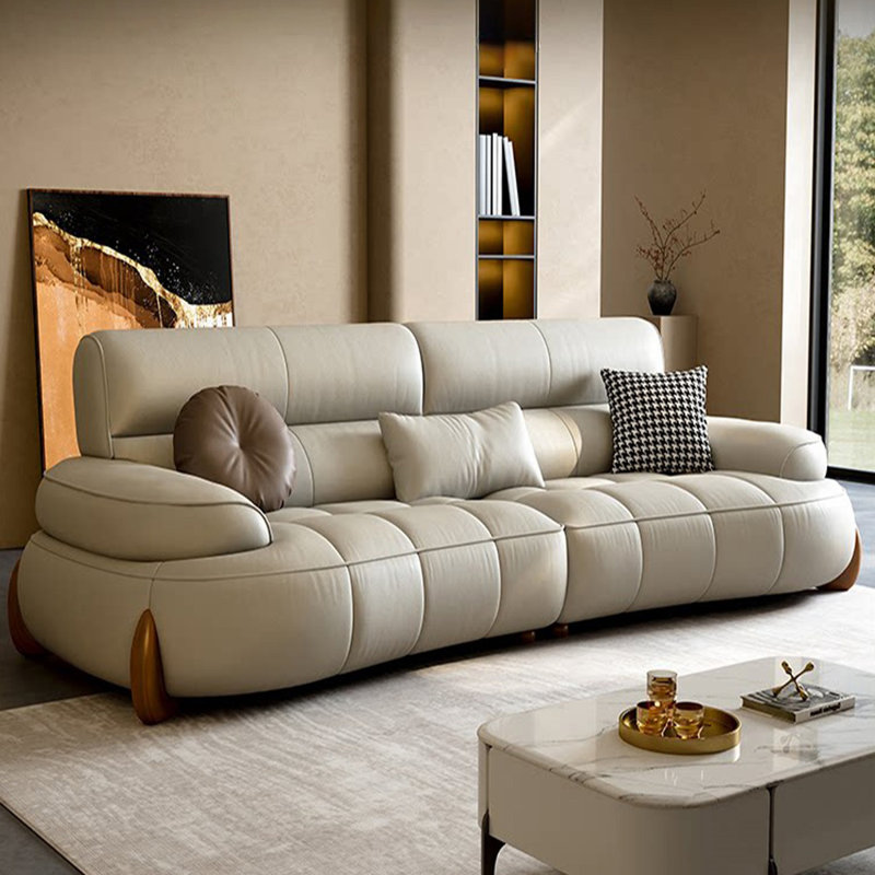 Canapé modulaire en cuir véritable kaki clair