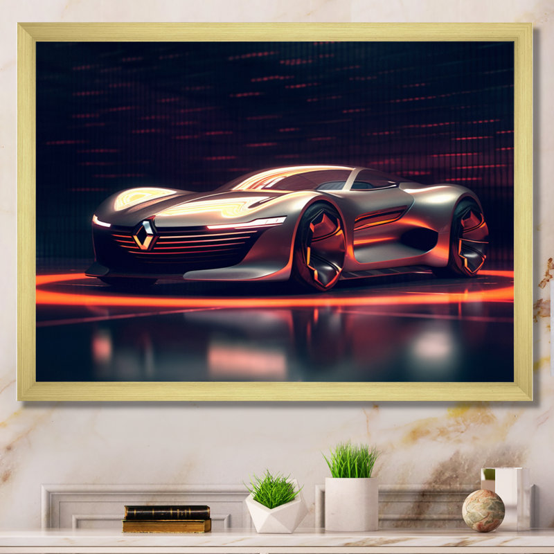 Voiture exotique néon français I, Encadrement doré, H 16 po x l 32 po x P 1 po