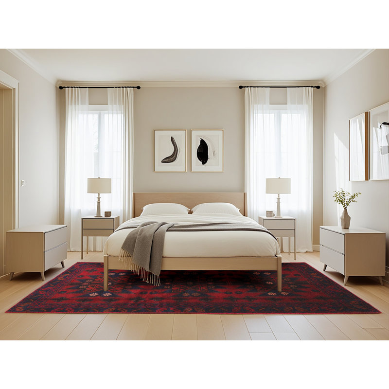 Tapis de zone rouge/bleu contemporaine, Rectangle 5 pi x 8 pi