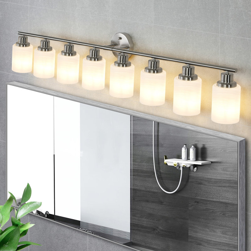 8- Bathroom Wall Sconce, With Frosted Glass Shade, Modern Minimalist For Hallway & Bedroom, , Warm Glow, Easy Installation Steps ,