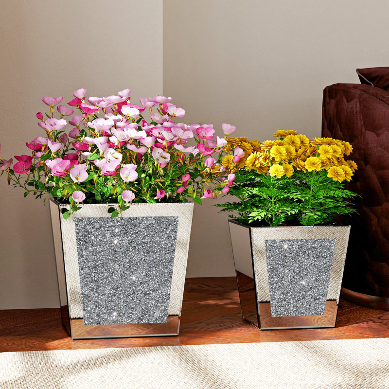 Handmade Mirrored Glass Planter Box, Set of 2