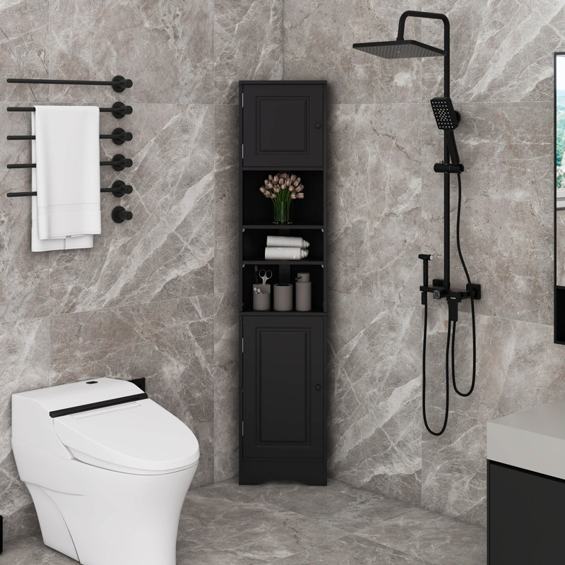 Armoire de rangement multi-fonctionnelle avec deux portes et tablettes réglables, tablette ouverte, Noir