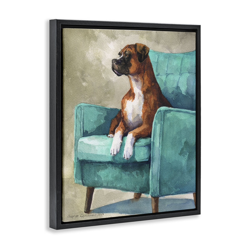 Boxer majestueux sur cadre flottant de fauteuil, design par George Dyachenko, H 21 po x l 17 po, Cadre flottant noir de jais