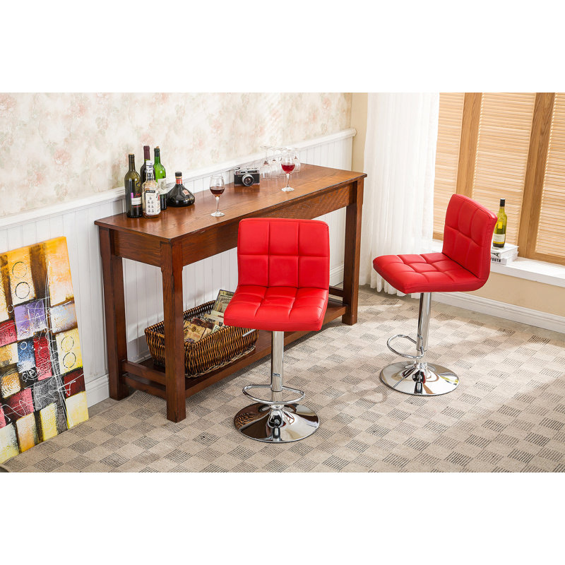 Tabouret de bar pivotant réglable en similicuir, ensemble de 2, Rouge